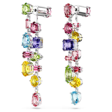 Gema drop earrings, Asymmetrical design, Mixed cuts, Long, Multicoloured, Rhodium plated - Swarovski, 5656417