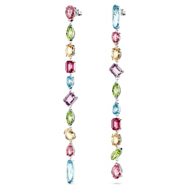Gema 드롭 이어링, 비대칭 디자인, 믹스 컷, 엑스트라 롱, 멀티컬러, 로듐 플래팅 - Swarovski, 5656430