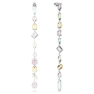 Gema 드롭 이어링, 비대칭 디자인, 믹스 컷, 엑스트라 롱, 멀티컬러, 로듐 플래팅 - Swarovski, 5656430