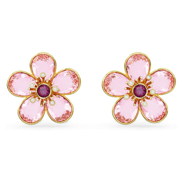 Idyllia stud earrings Flower Pink Gold tone plated Swarovski