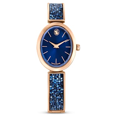 Montre Crystal Rock Oval, Fabriqué en Suisse, Bracelet en cristal, Bleues, Finition or rose - Swarovski, 5656822