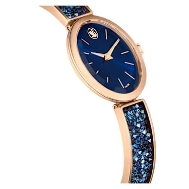 Crystal Rock Oval watch, Swiss Made, Crystal bracelet, Blue, Rose gold-tone finish - Swarovski, 5656822