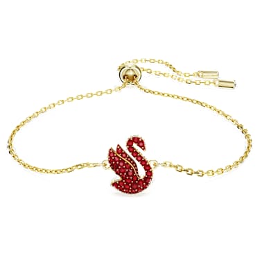 Swan 手链, 天鹅, 小号, 红色, 镀金色调 - Swarovski, 5656841