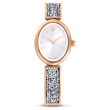Crystal Rock Oval watch, Swiss Made, Metal bracelet, Rose gold tone, Rose gold-tone finish - Swarovski, 5656851