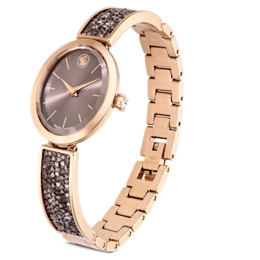 Zegarek Crystal Rock Oval, Swiss Made, Metalowa bransoleta, Szary, Powłoka w odcieniu różowego złota - Swarovski, 5656857