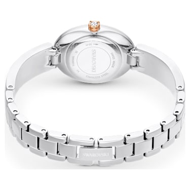 Crystal Rock Oval watch, Swiss Made, Metal bracelet, White, Stainless steel - Swarovski, 5656878