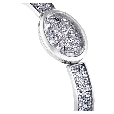 Crystal Rock Oval watch, Swiss Made, Metal bracelet, Silver tone 