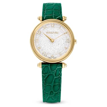 Crystalline Wonder Uhr, Schweizer Produktion, Lederarmband, Grün, Vergoldetes Finish - Swarovski, 5656893