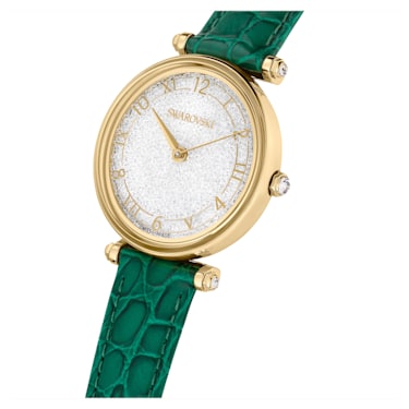Crystalline Wonder watch, Swiss Made, Leather strap, Green, Gold-tone finish - Swarovski, 5656893