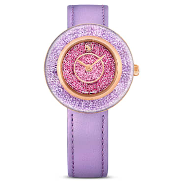 Ročna ura Crystalline Lustre, Izdelano v Švici, Usnjeni jermen, Vijoličasta, Prevleka v rožnato zlatem odtenku - Swarovski, 5656896