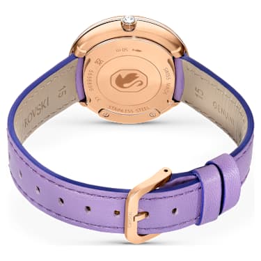 Ročna ura Crystalline Lustre, Izdelano v Švici, Usnjeni jermen, Vijoličasta, Prevleka v rožnato zlatem odtenku - Swarovski, 5656896