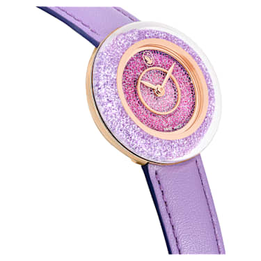 Crystalline Lustre watch, Swiss Made, Leather strap, Purple, Rose gold-tone finish - Swarovski, 5656896