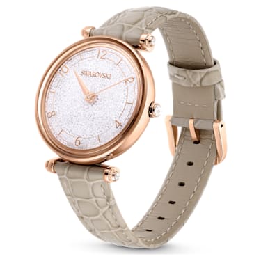Crystalline Wonder watch, Swiss Made, Leather strap, Beige, Rose gold-tone finish - Swarovski, 5656899