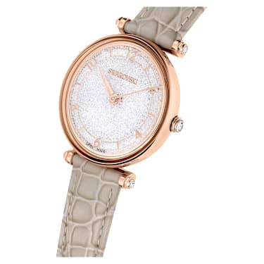 Crystalline Wonder Uhr, Schweizer Produktion, Lederarmband, Beige, Roségoldfarbenes Finish - Swarovski, 5656899
