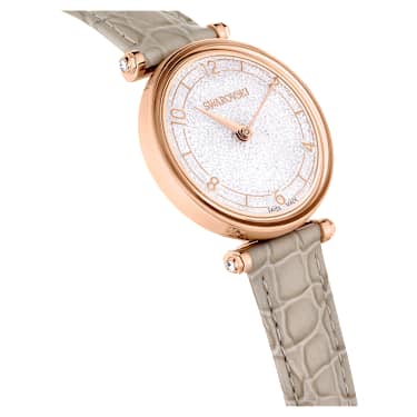 Crystalline Wonder Uhr, Schweizer Produktion, Lederarmband, Beige, Roségoldfarbenes Finish - Swarovski, 5656899