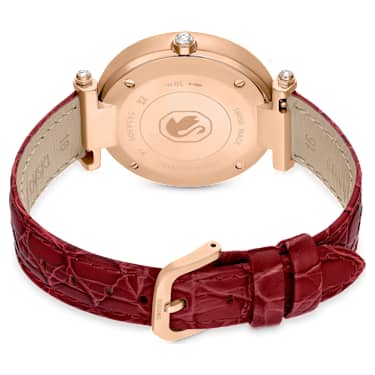 Zegarek Crystalline Wonder, Swiss Made, Skórzany pasek, Czerwony, Powłoka w odcieniu różowego złota - Swarovski, 5656905