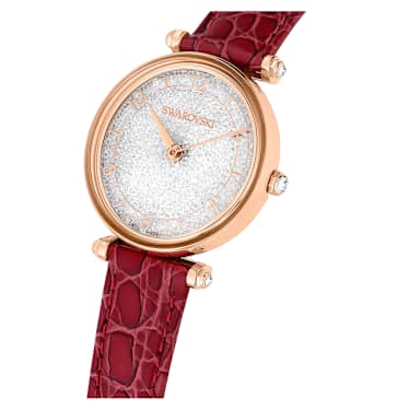 Hodinky Crystalline Wonder, Vyrobeno ve Švýcarsku, Kožený řemínek, Červená, Povrchová úprava v růžovozlatém odstínu - Swarovski, 5656905