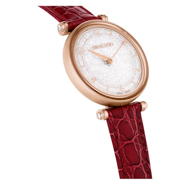 Zegarek Crystalline Wonder, Swiss Made, Skórzany pasek, Czerwony, Powłoka w odcieniu różowego złota - Swarovski, 5656905