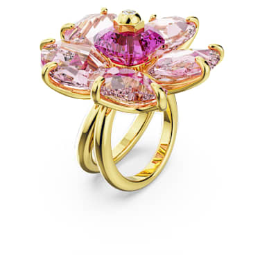 Idyllia 个性戒指, 花朵, 粉红色, 金色饰面 - Swarovski, 5657278