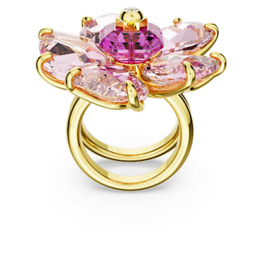 Florere cocktail ring, Flower, Pink, Gold-tone plated - Swarovski, 5657278