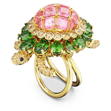 Idyllia cocktail ring, Turtle, Multicolored, Gold-tone plated - Swarovski, 5657286
