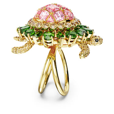Idyllia cocktail ring, Turtle, Multicolored, Gold-tone plated - Swarovski, 5657286