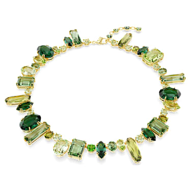 Gema necklace, Mixed cuts, Green, 18K gold finish - Swarovski, 5657388