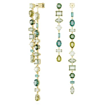 Długie kolczyki Gema, Wzór asymetryczny, Szlify różnorodne, Bardzo długie, Zielone, Wykończenie z 18-karatowego złota - Swarovski, 5657390