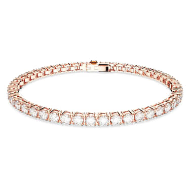 Pulsera Matrix Tennis, Talla redonda, Blanca, Baño tono oro rosa - Swarovski, 5657657