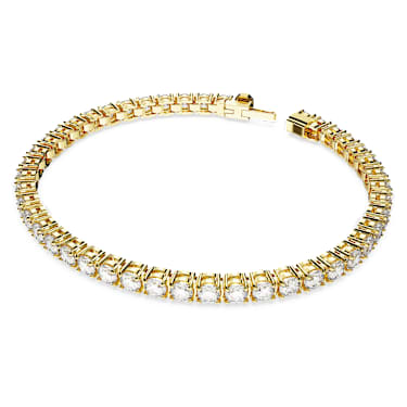 Matrix Tennis 브레이슬릿, 라운드 컷, 화이트, 골드 톤 플래팅 - Swarovski, 5657663