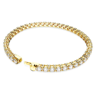 Matrix Tennis bracelet, Round cut, White, Gold-tone plated | Swarovski