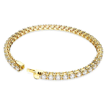 Matrix Tennis 브레이슬릿, 라운드 컷, 화이트, 골드 톤 플래팅 - Swarovski, 5657663
