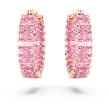 Matrix hoop earrings, Baguette cut, Pink, Rose gold-tone plated - Swarovski, 5657726