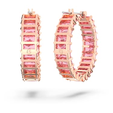 Matrix hoop earrings, Baguette cut, Pink, Rose gold-tone plated - Swarovski, 5657726