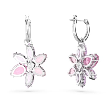 Gema drop earrings, Mixed cuts, Flower, Pink, Rhodium plated - Swarovski, 5658397