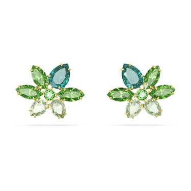 Orecchini a lobo Gema, Taglio misto, Fiore, Verdi, Placcato color oro - Swarovski, 5658400