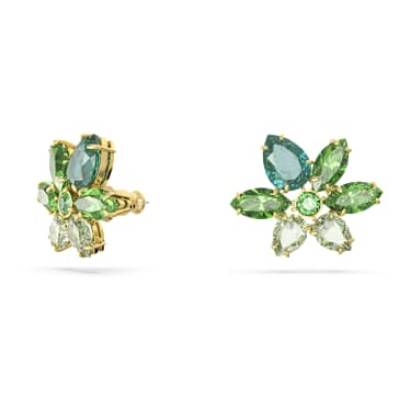 Clous d'oreilles Gema, Tailles variées, Fleur, Vertes, Placage de ton or - Swarovski, 5658400