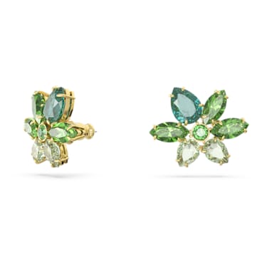 Gema stud earrings, Mixed cuts, Flower, Green, Gold-tone plated - Swarovski, 5658400