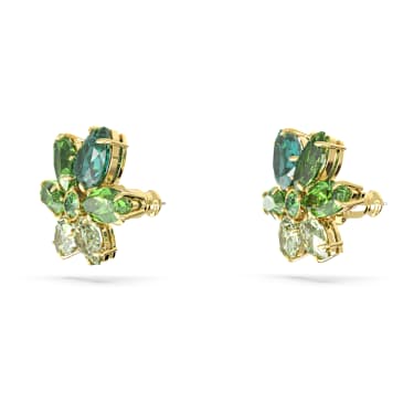 Clous d'oreilles Gema, Tailles variées, Fleur, Vertes, Placage de ton or - Swarovski, 5658400