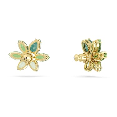 Gema 耳釘, 混合式切割, 花朵, 綠色, 鍍金色色調 - Swarovski, 5658400