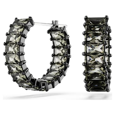 Matrix 大圈耳環, 長方形切割, 灰色, 鍍黑鉻色 - Swarovski, 5658650