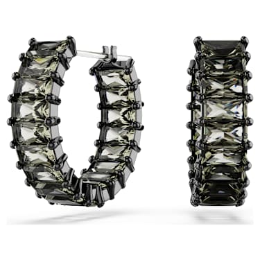 Matrix hoop earrings, Baguette cut, Gray, Ruthenium plated - Swarovski, 5658650