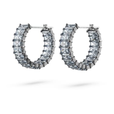 Matrix hoop earrings, Baguette cut, Gray, Ruthenium plated - Swarovski, 5658650