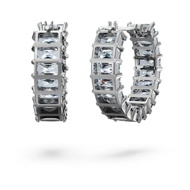 Anneaux d'oreilles Matrix, Taille baguette, Grises, Métal plaqué ruthénium - Swarovski, 5658650