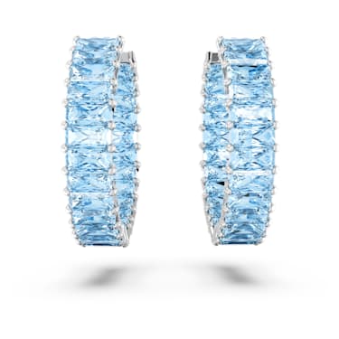 Matrix 후프 이어링, 바게트 컷, 블루, 로듐 플래팅 - Swarovski, 5659037