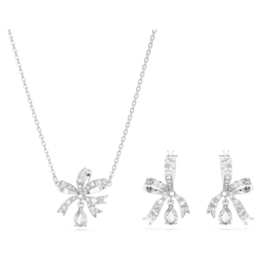 Hyperbola set, Bow, White, Rhodium plated - Swarovski, 5660118