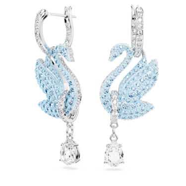 Swan Drop-Ohrhänger, Schwan, Blau, Rhodiniert - Swarovski, 5660593