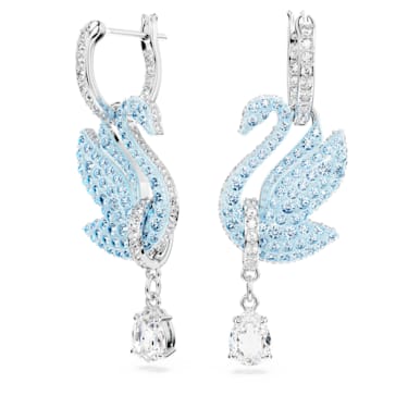 Swarovski Iconic Swan ドロップピアス, スワン, ブルー, ロジウム・プレーティング