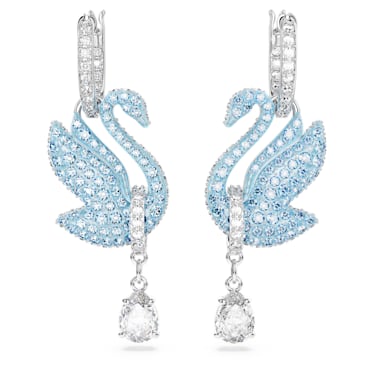 Swan Drop-Ohrhänger, Schwan, Blau, Rhodiniert - Swarovski, 5660593