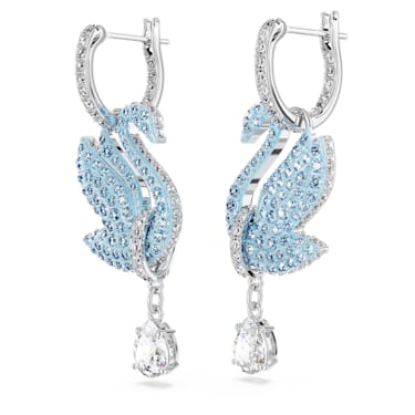 Swarovski Iconic Swan ドロップピアス, スワン, ブルー, ロジウム・プレーティング